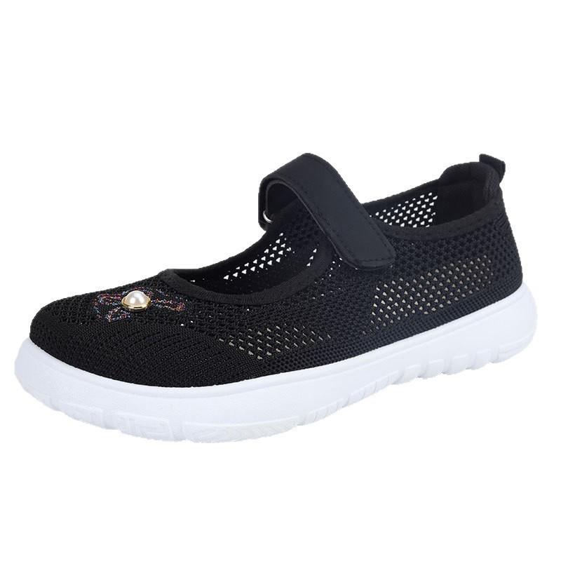Middle-aged Mother Shoes Summer New Breathable Mesh Velcro Casual Shoes Wide Last Embroidered Middle-aged and Elderly Walking Shoes