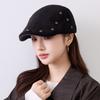 Womens Retro Bow Flat Top Cap Short Brim Adjustable Cotton Hat Winter Warm Stylish Duckbill