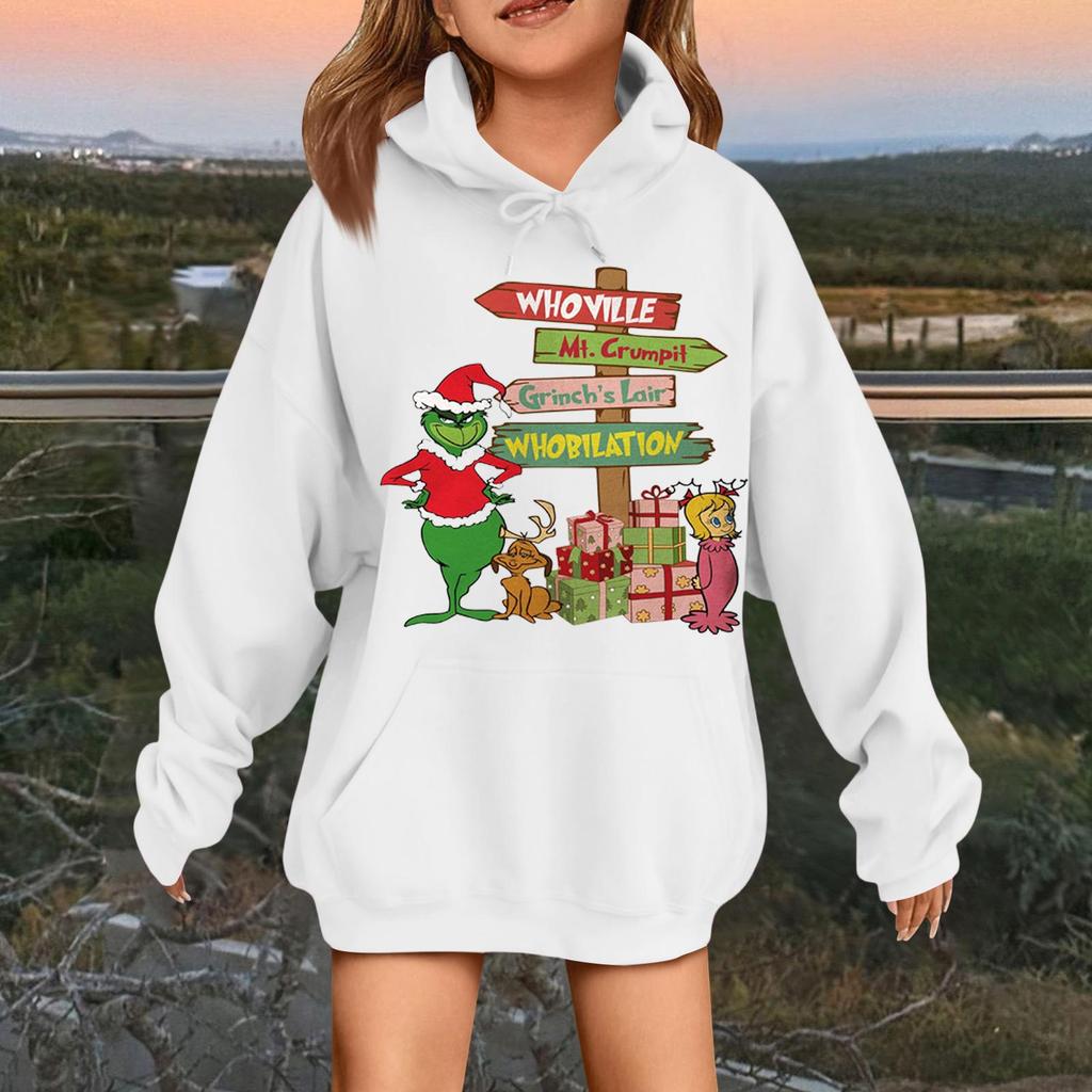Children's Fashionable Casual Long-sleeved Loose Christmas Print Pullover Hooded Sweatshirt