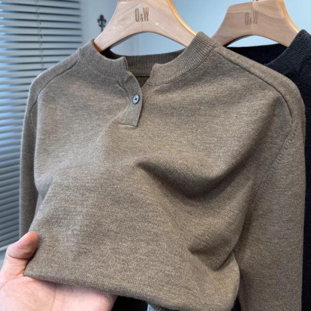 

American Men s Henley Collar Sweater: Lightweight Autumn/Winter Solid Knitwear Pullover 2XL