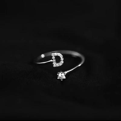 Fashion 925 Silver 26 Letter Ring Sparkling Diamond Zircon Open Ring Index Finger Your Ring Birthday Party Jewelry