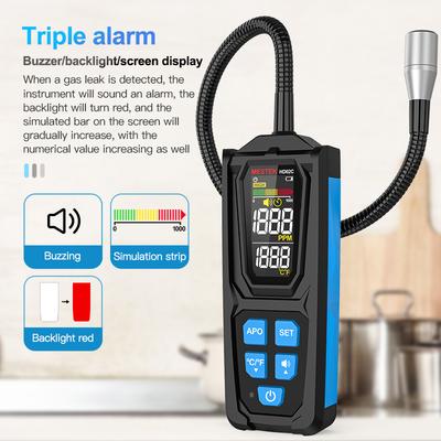HD02C Freon Leak Detector High Sensitivity Halogen Leak Detector R22 R32 R134a Refrigerant Gas Monitor HVAC Tester Triple Alarm