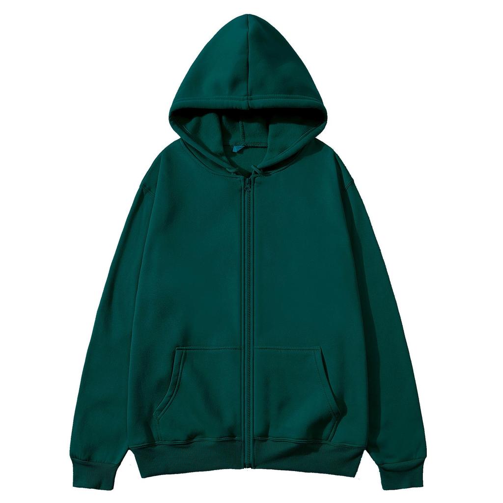 European & American Unisex Zip-Up Fleece Hoodie: Solid Color, Autumn/Winter Sportswear