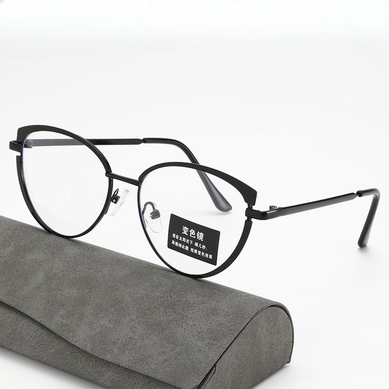 European and American glasses metal cat eyes color changing anti blue light fashionable and versatile trendy glasses