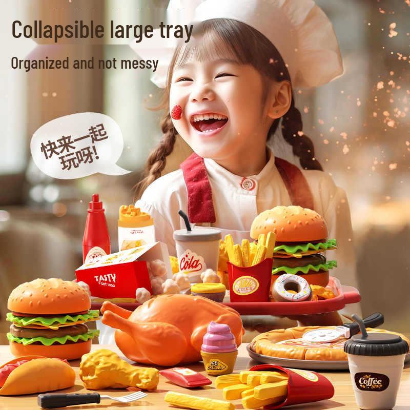 Kids' Pretend Play Kitchen Set: Hamburger, Fries, Pizza - Educational Toy for Boys and Girls