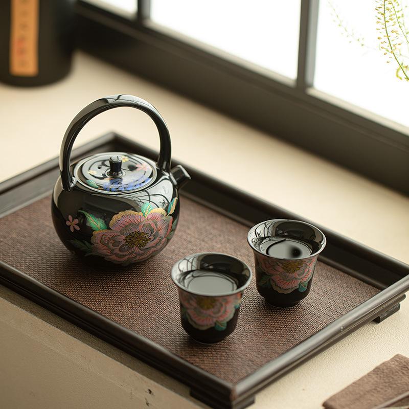 Black Glaze Lifting Handle Teapot Japanese Tea Infuser Pot Tea Brewing Kettle With Strainer Drinkware Ornaments