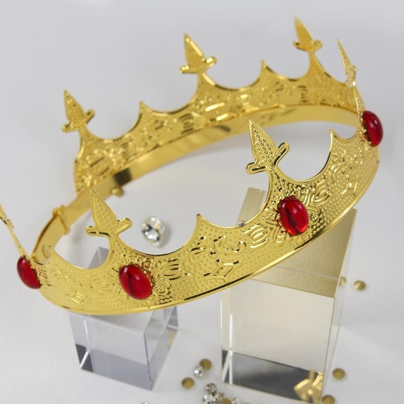 Luxurious Regius Crowns Antique Gold King Crowns Crystal Medieval Headwear for Costume and Performances