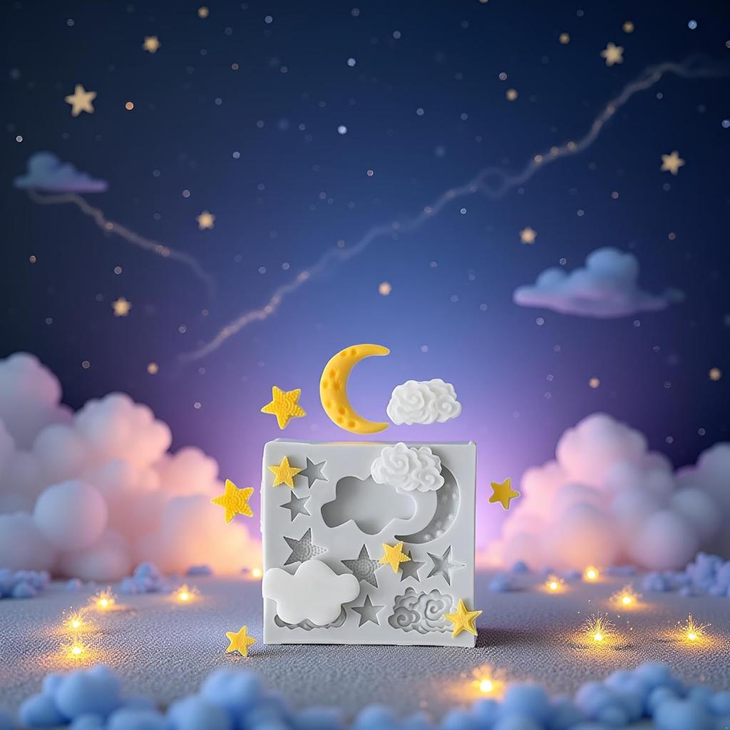 1Pc Star Moon Clouds Shaped Silicone Fondant Molds, Candy Chocolate Molds for DIY Cake Fondant Cookie Cloud Fondant Mold Moon For Candy Baking Sugar