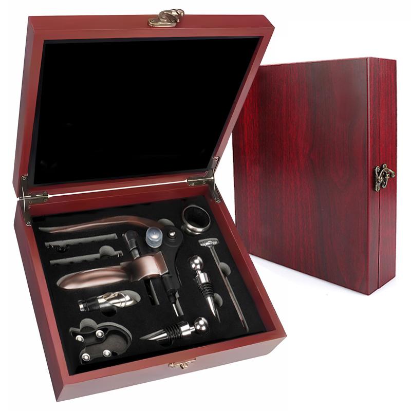 Set de Abridor de Botellas de Vino Tinto con Caja de Regalo de Madera Abridor de botellas de vino Herramientas de Bar Set Multifuncional para Abrir y Presionar Vino