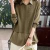 Autumn Simple Loose Fake Two-in-one Sweater Elegant Ladies Casual Layered Design Shirt