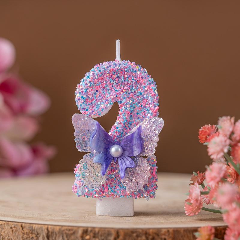 Purple Butterfly Digital Candle 0-9 Birthday Cake Ornament