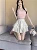 White 3D A-line Skirt: High-Waist, Slimming, Fluffy Cake Design for Spring, Summer & Autumn.