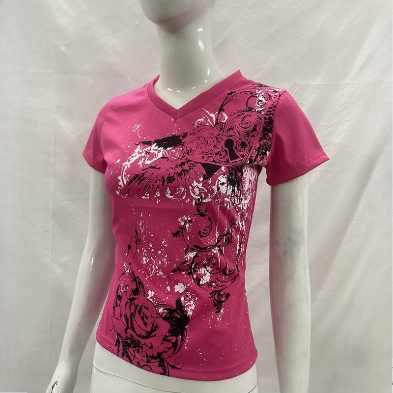 Camiseta de Verano Europea y Americana con Estampado Gótico para Mujer de Manga Corta
