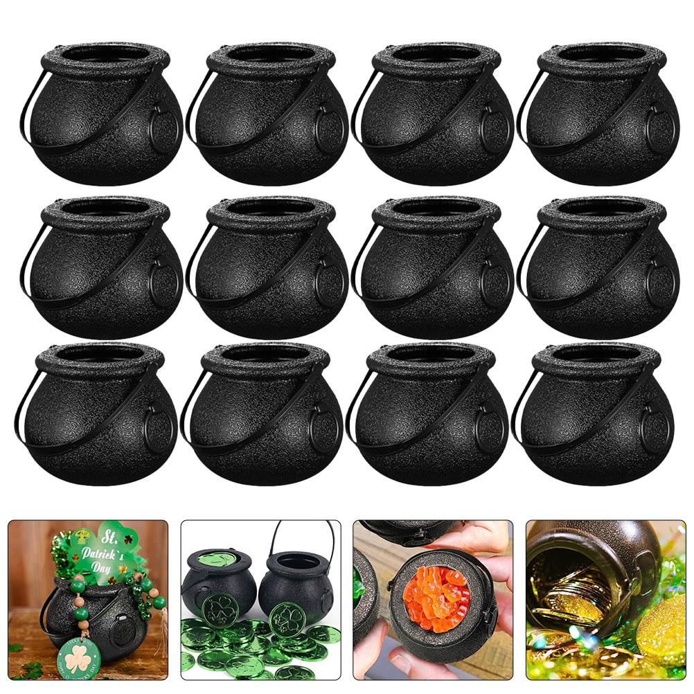12pcs Halloween Candy Bucket for kids Hallowen Party Gift Buckets Holder Cauldron Black Witch Small Prop Kettle Hallowen Decor