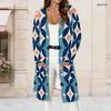 Women S Plus Size Open Front Long Sleeve Geometric Printed Long Cardigan With Pockets