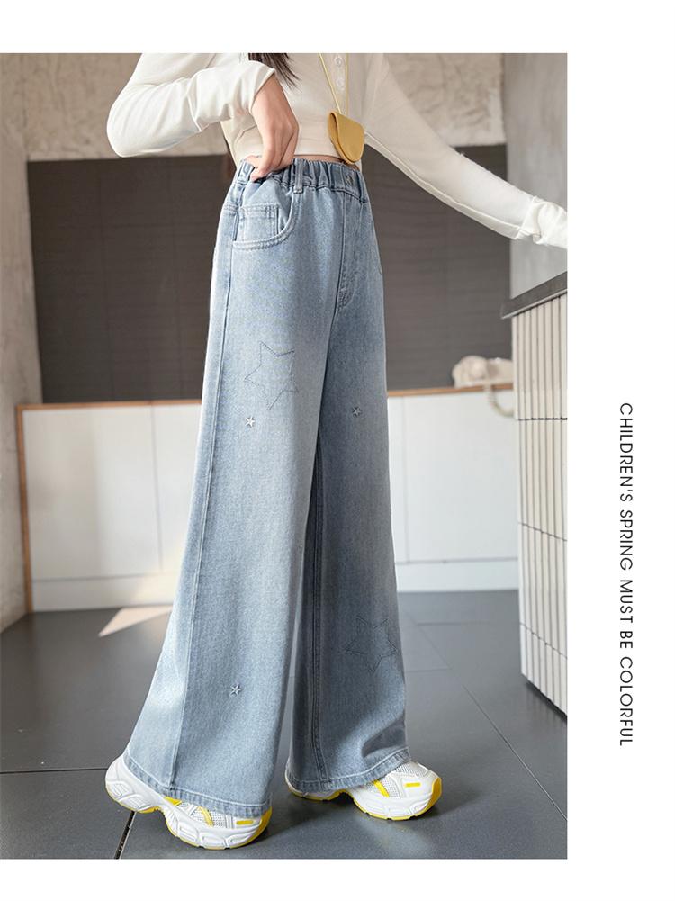 Girls' denim wide leg pants with elastic waistband, children's casual pants, children's straight leg pants, 2026 Spring and Autumn collection