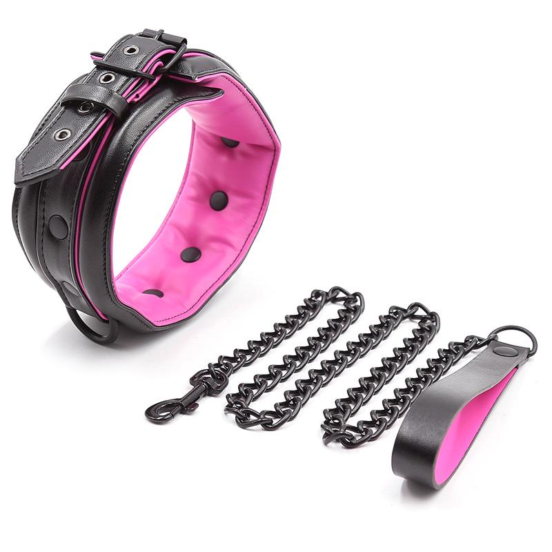 Soft PU Leather Handcuffs and Collar Set with Leash