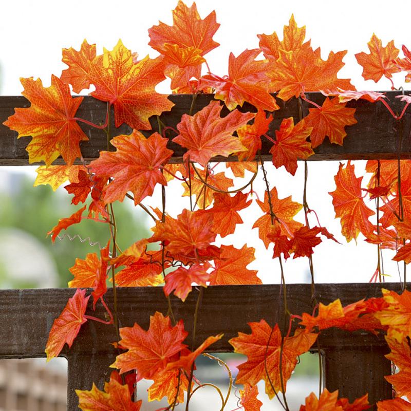 2.4m Simulation Maple Leaf Bunch Artificial Cloth Autumn Maple Leaf Rattan Garland Hanging Decor Thanksgiving Party Home Decor