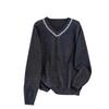 Plus Size V-Neck Knit Sweater: Slimming, Loose Fit, Mid-Length, Long Sleeve (Sizes Up To 350 Jin)