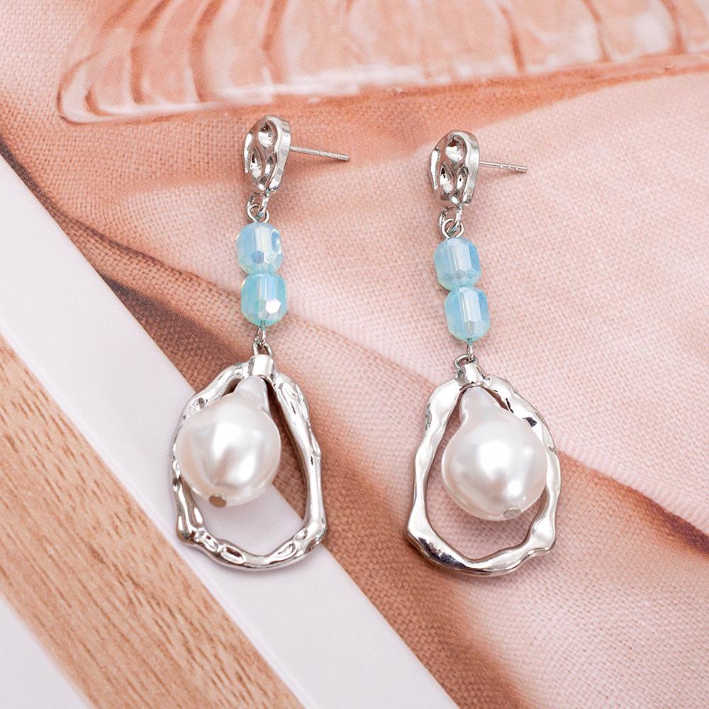 Korean-Style Handmade Zinc Alloy Teardrop Earrings with Faux Pearls