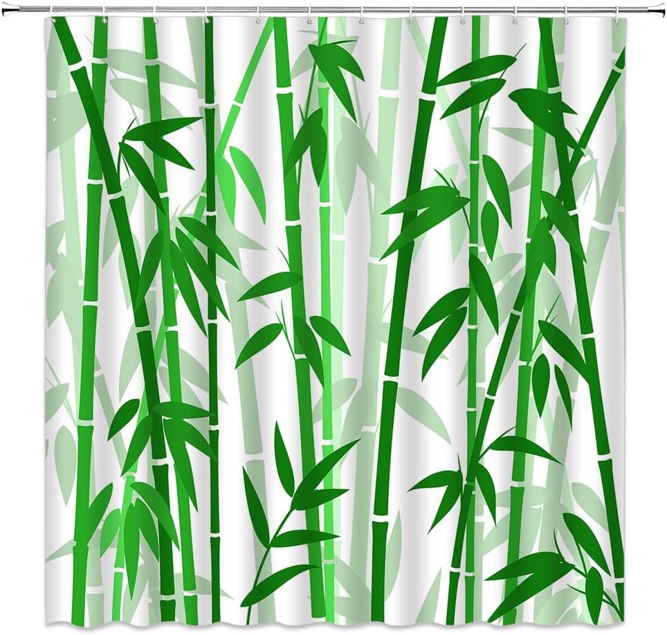 Bamboo Shower Curtain Green Bamboo Forest Tree Japanese Asain Art Rustic Wild Nature Plant Scenic Watercolor Fresh Spa