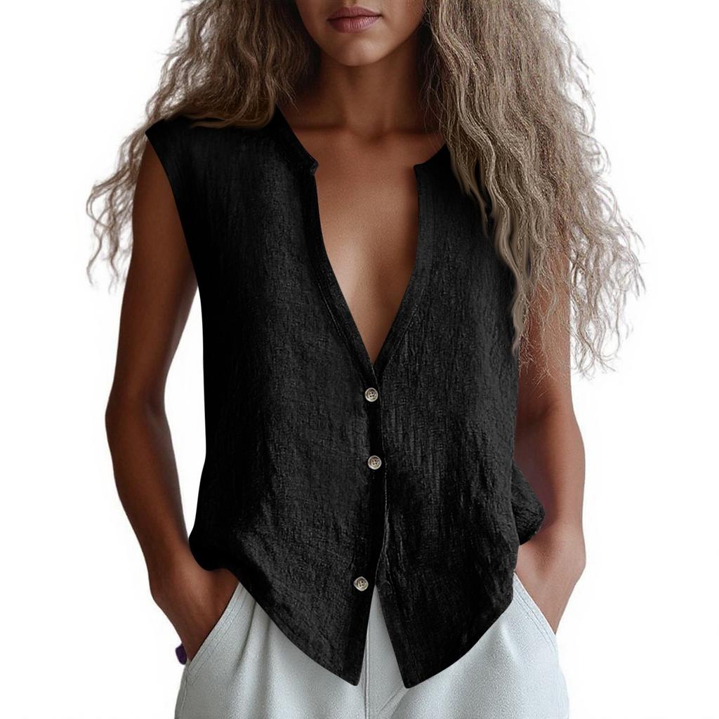Women's Fashionable Sleeveless Solid Color V Neck  Casual Loose Vest Top