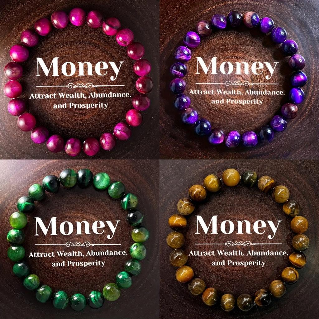 Bracelet, Rose Red, Purple, Green, Yellow, Tiger Eye Stone Bracelet