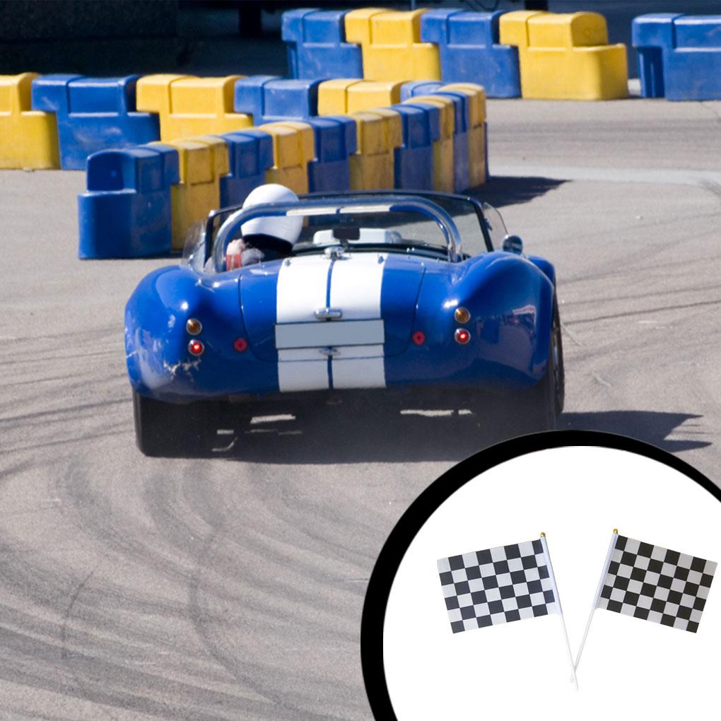 10 Pieces Checkered Flag Racing Printed Black White Handheld Waving Banners Decorations Event Motorcycle Game Party
