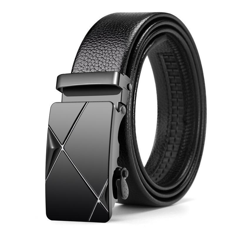 Men’s Automatic Buckle Leather Belt with Customizable Logo - Perfect for Business and Casual Wear