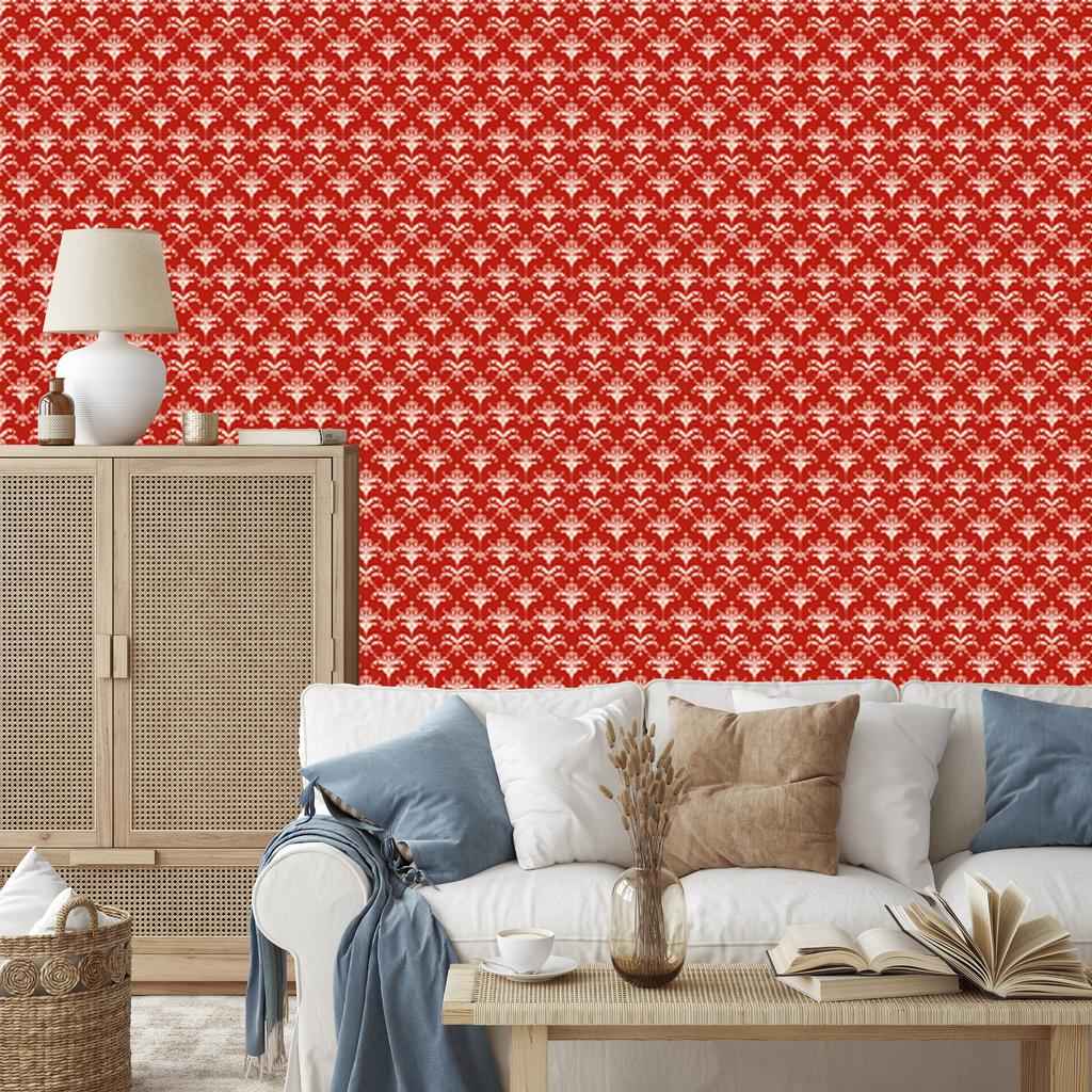 Christmas Damask Wallpaper Red and Coral 50x1000