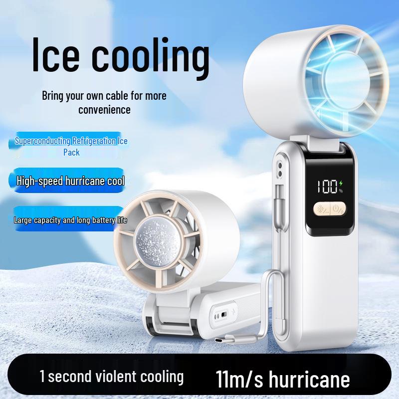 Portable Neck-Hanging Mini Fan, Rechargeable & Foldable with Ice Pack Cooling 53x58x183