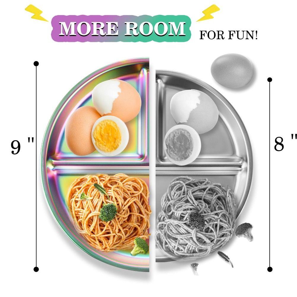 304 Stainless Steel Portion Control Plate Dazzling Salad Barbecue Plate 3 Grids Dishes  Weight Loss