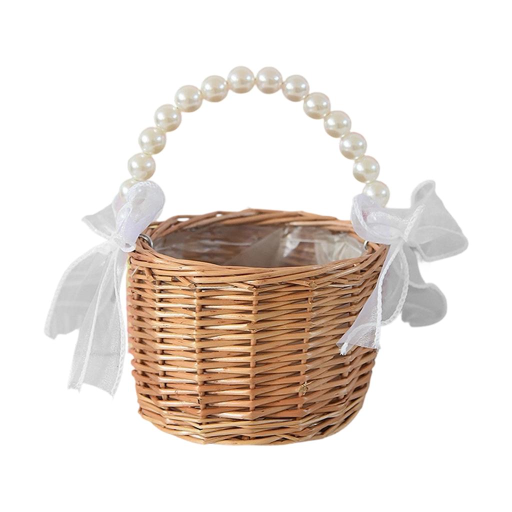 Flower Girl Basket Small Wicker Basket With Handle, Easter Petal Candy Storage Basket, Garden Home Decoration Flower Weaving Basket