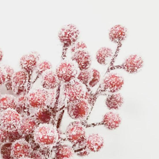 Yousheng 20Pcs Artificial Snow Red Berry Pick Branch Christmas Holly Berries Stem Faux Plants Branch Xmas Holiday Wedding Party Home Decoration