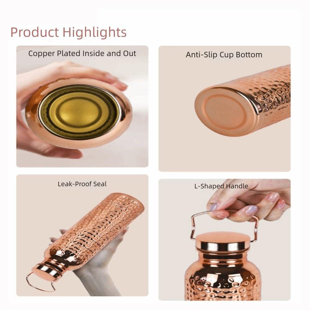 Portable Electroplated Copper Water Bottle 304 Stainless Steel Sports Water Bottle  Outdoor Sports