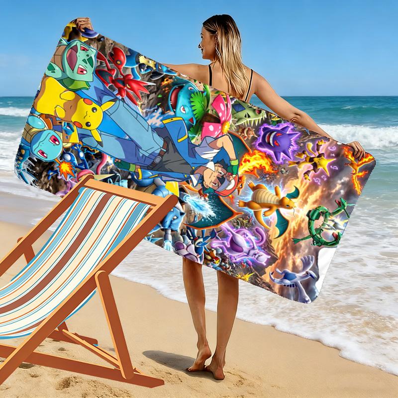 Pocket Monster Print Beach Towel, Large Soft Quick Dry Towel for Beach Camping Swimming