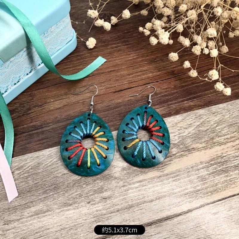 Natural handmade coconut shell earrings Bohemian women's retro cute versatile earrings temperament earrings