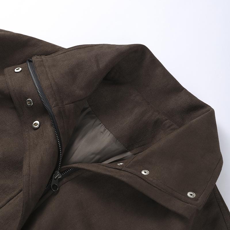 Stand Up Collar Suede Windproof and Warm Brown Jacket Zipper Long Sleeve Women's Jacket Retro Streetwear Autumn and Winter