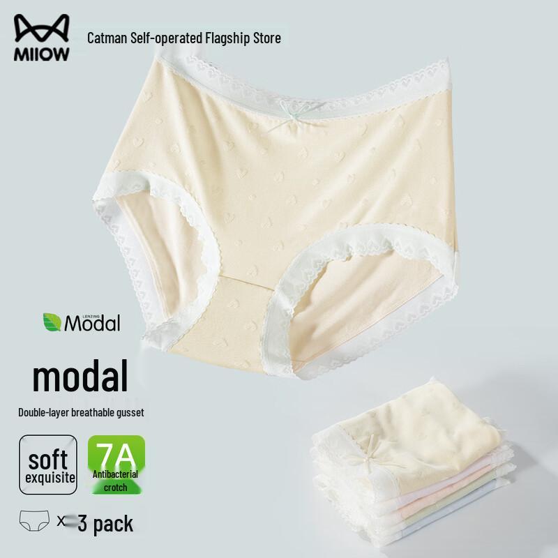 MaoRen Women's Modal Heart Jacquard High-Waist Briefs