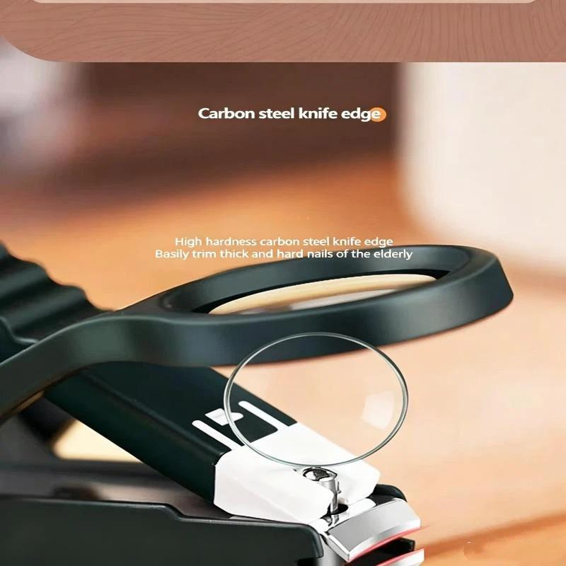 Stainless Steel Nail Clipper With Magnifying Glass Anti-Splash Heavy Duty Sharp Trimmer for Hard Thick Nails Elderly Home Use
