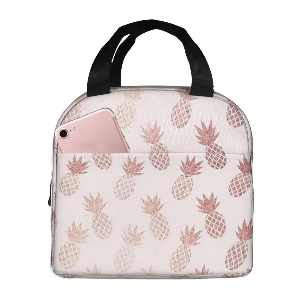 Gold Pineapple Pattern Insulated Lunch Bag for Women Kids Portable Food Boxes Thermal Lunch Box Tote