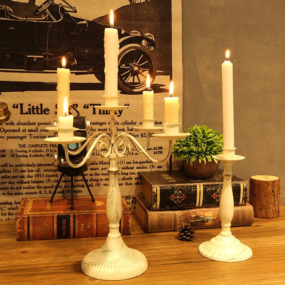 White Metal Candelabra Cast Iron Decorative Candle Stand Iron Candle Holder Party Centerpiece