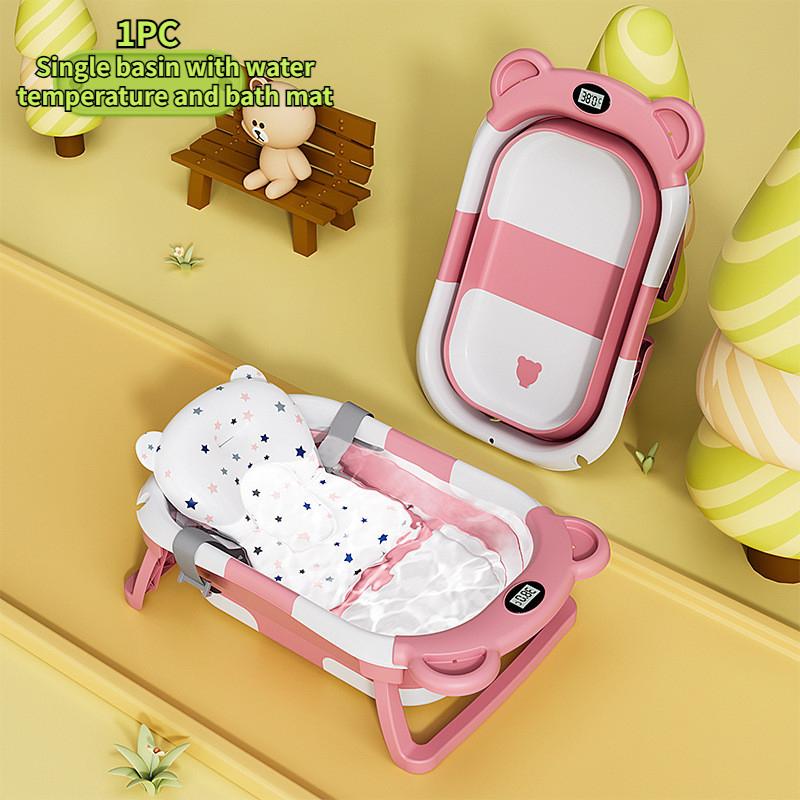 Real-time Temperature Silicone Baby Take A Bath Bathtub Non-Slip Foot Bath Bucket Folding Bathroom with Temperature Sensing
