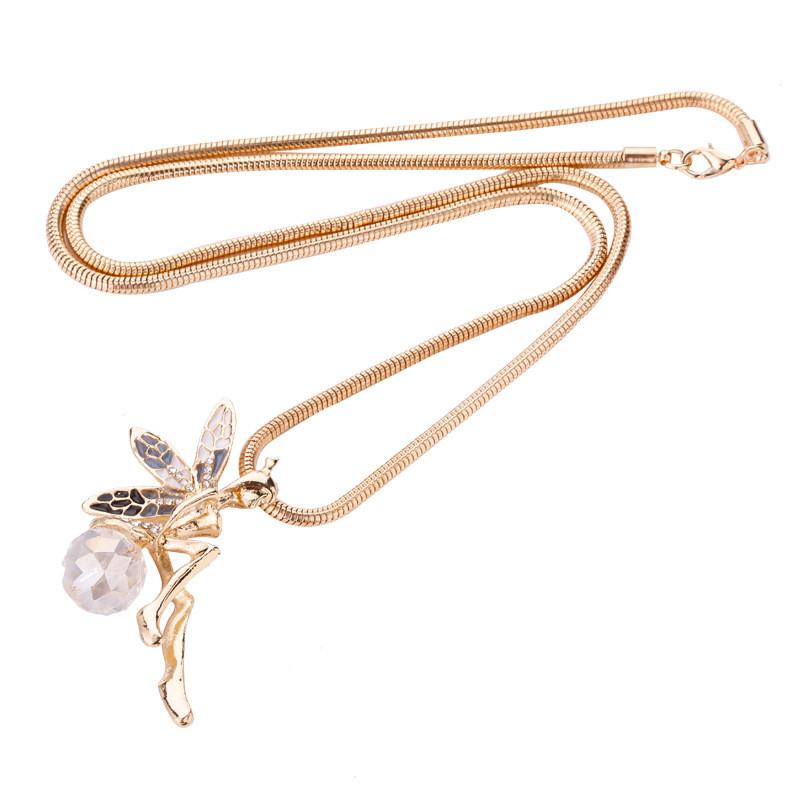 Wing Angel Necklacecrystal Encrusted Sweater Chain Drop Pendant Gift Jewelry