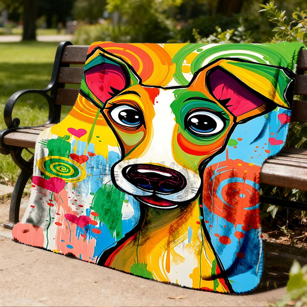 1pc Colorful Dog Art Print Throw Blanket Polyester Fiber, Lightweight Flannel, Soft & Warm, All Season Use for Outdoor, Camping Digital Print