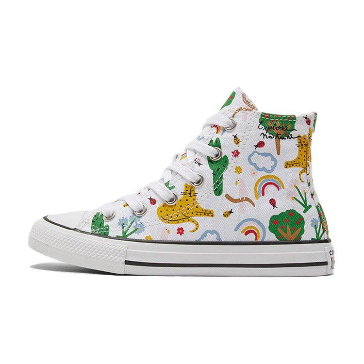 Converse Chuck Taylor All Star High Top Kids Canvas Shoes Kids Sneakers White Green 671101C1
