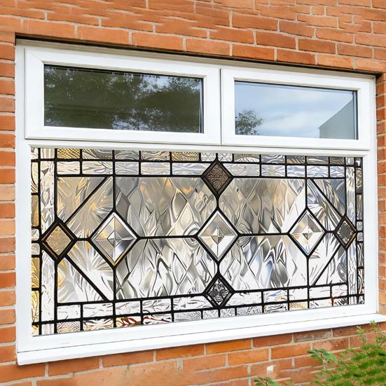 Stained Glass Effect Window Film Geometric Pattern Decorative Static Cling UV Block Heat Control Vintage Rainbow Window Sticker for Living