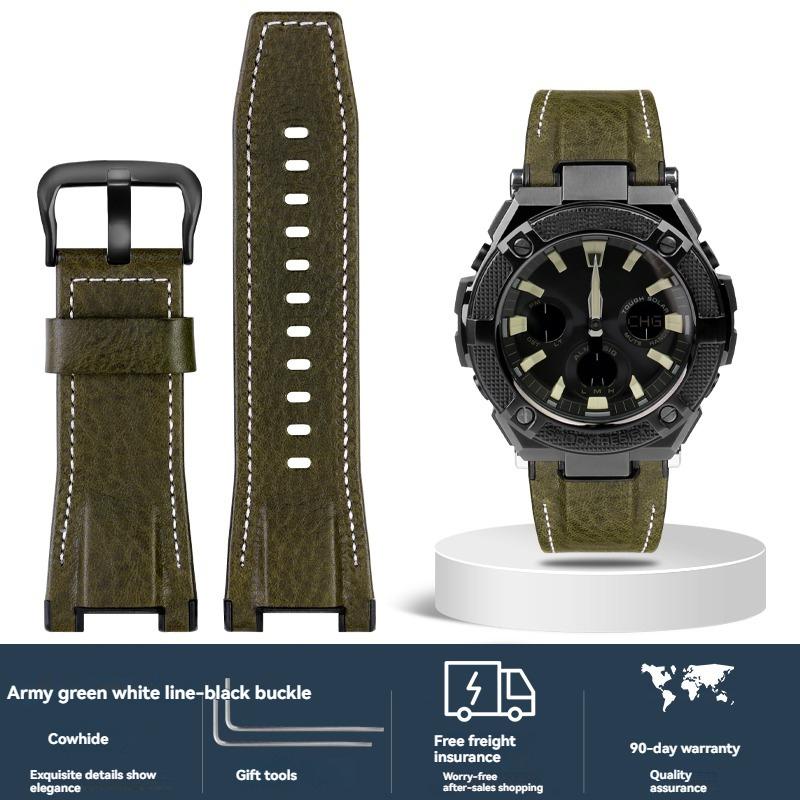 Italian Cowhide Leather & Nylon Strap for Casio G-SHOCK GST-S130 S110 S120 W 130LB 100 W300, Men's GSR-B100 Replacement Band