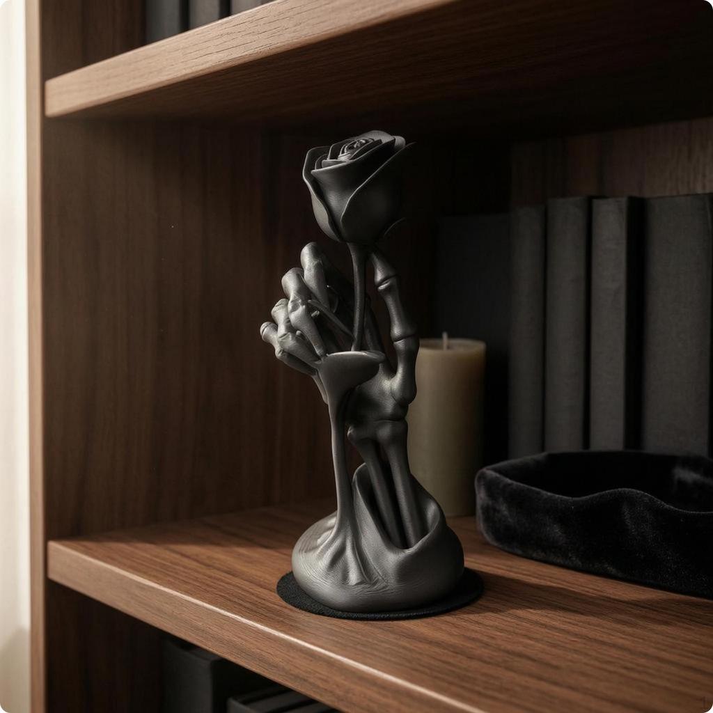 Hand mit Rose Figur geschnitzte Blütenblatt-Details Miniaturstatue Mattes Finish Wohnkultur für