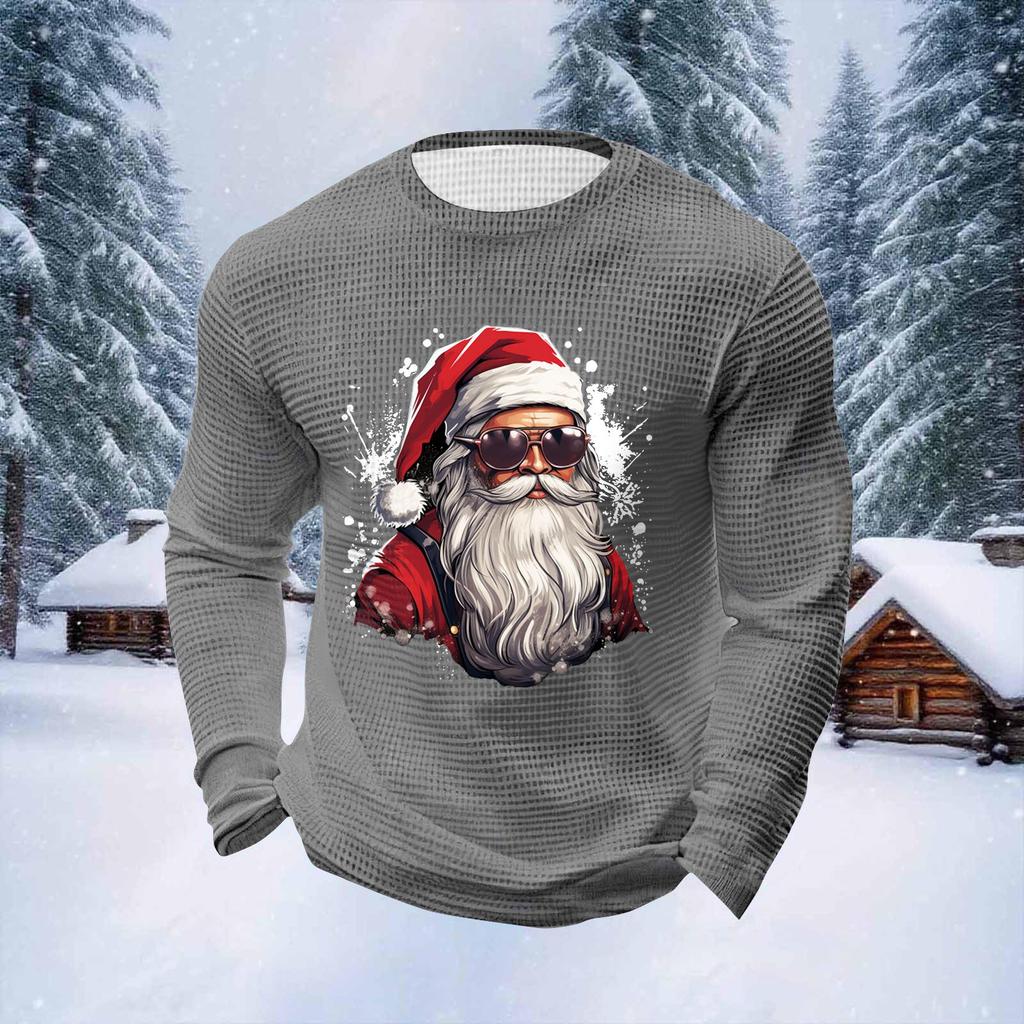 Pánské vánoční topy s kulatým výstřihem a dlouhým rukávem Pánské sportovní topy ve velkých velikostech s ležérním kulatým výstřihem